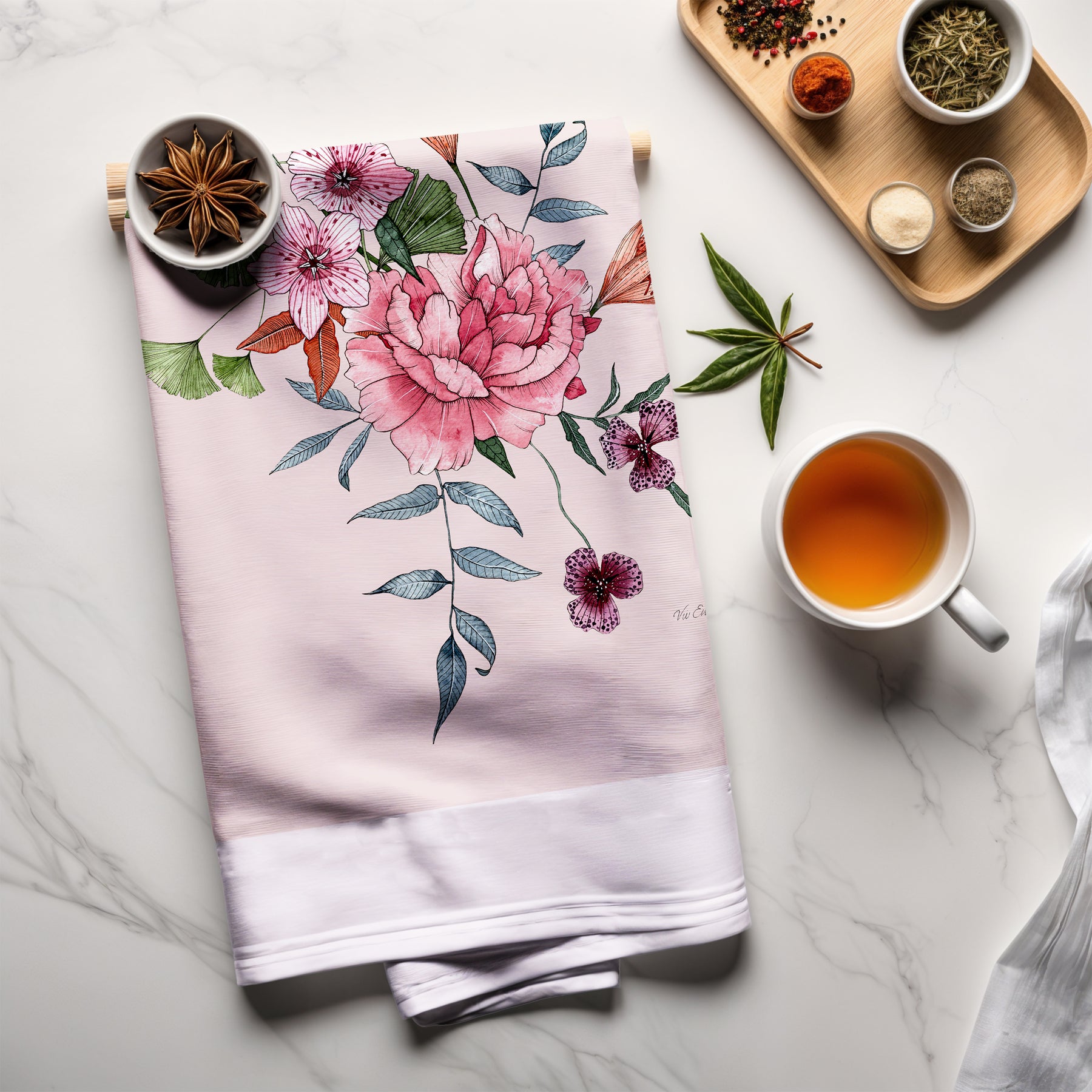 Organic Australian Cotton Tea Towel - Vintage Floral