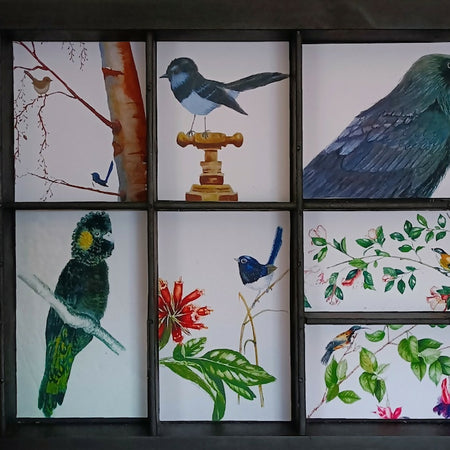 Birds in Australia In Upcycled Printers Tray-images of original paintings in recycled printer's tray