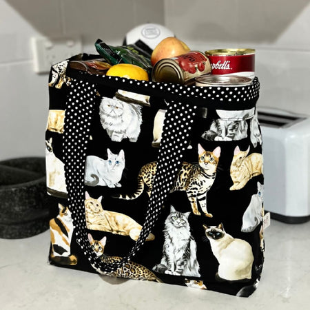 Grocery Tote...Lined with storage pouch...Mixed Cat Breeds