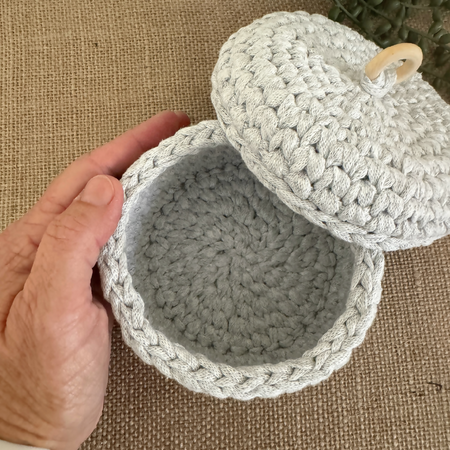 New Design | Handmade crochet basket with Lid | Home Decor | Smokey grey