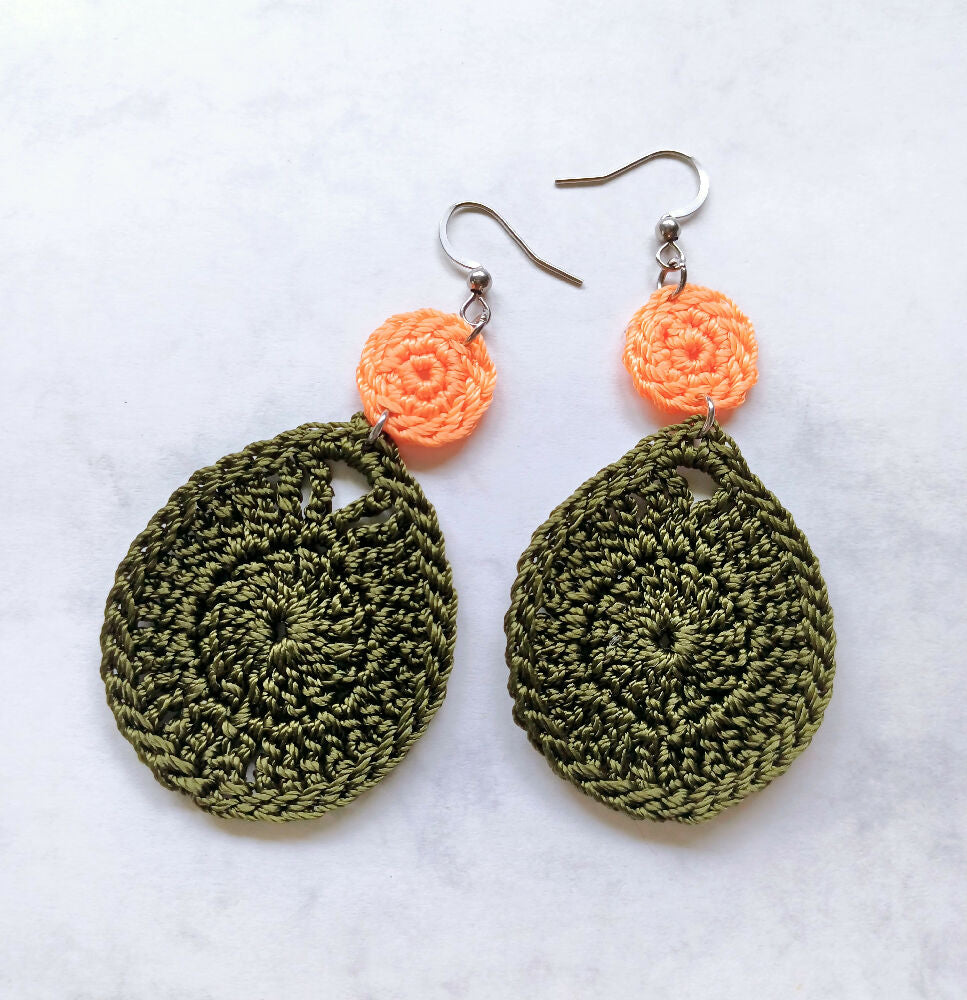 Waterdrop Earrings -Olive and Apricot