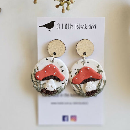 Mushroom Earrings,Whimsical Earrings,Stud Dangles,Handmade Mushroom Earrings,Clay Earrings.