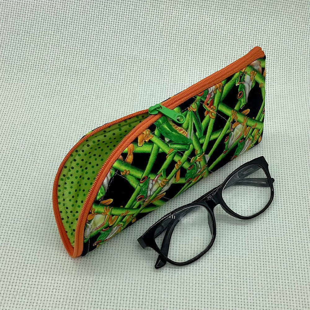 Frogs curved top zip pouch for glasses, phones, handbag organiser, etc.