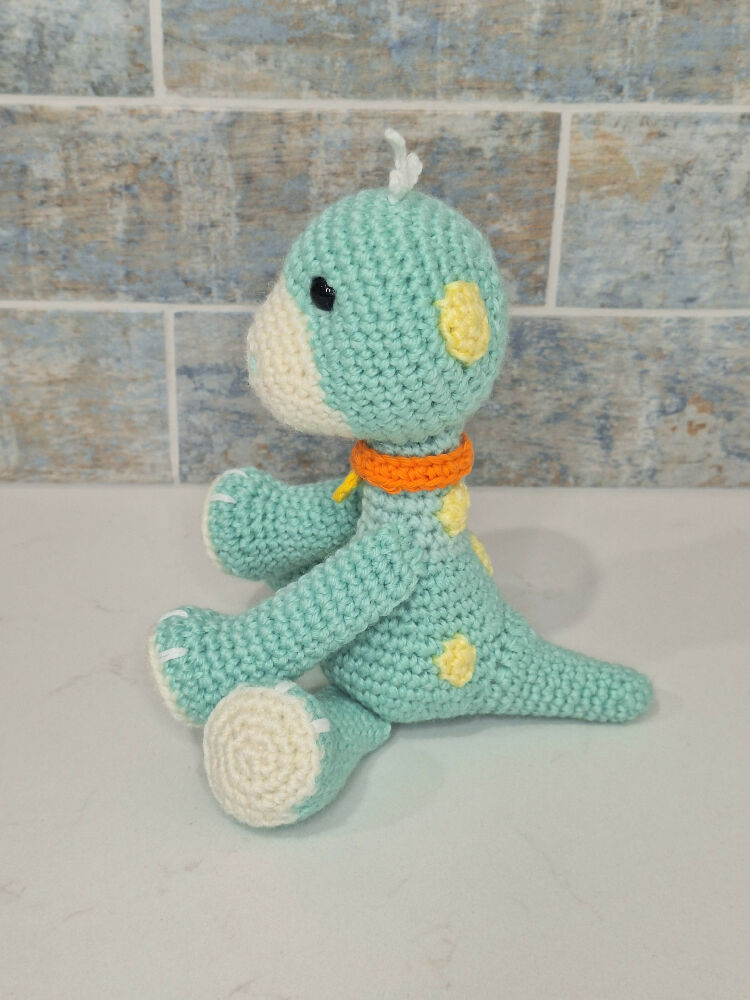 Hand made Dotty the dinosaur crocheted toy