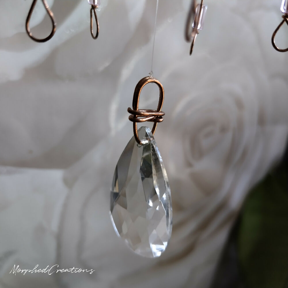Woven Copper Wire Flower with Faceted Glass Pendant i