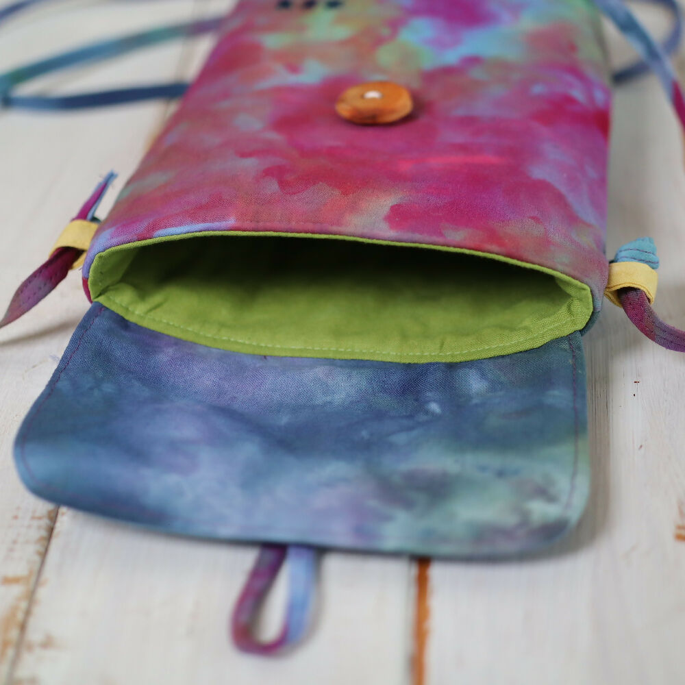 Ice Dyed Small Messenger/Cross Body Bag, Fuchsia and Blue