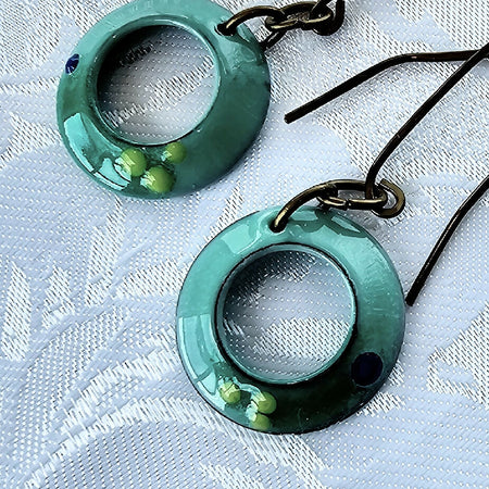 Stunning Simple Enamelled Turquoise Earring Hoops FREE POST