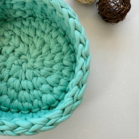 Handmade Home Decor Basket | Spearmint | Small | Recycled tshirt yarn