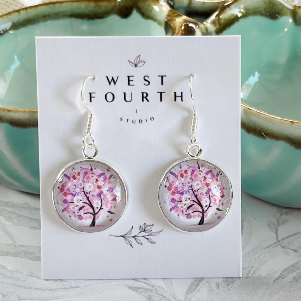 Pink Tree of Life Earrings • Pink Earrings