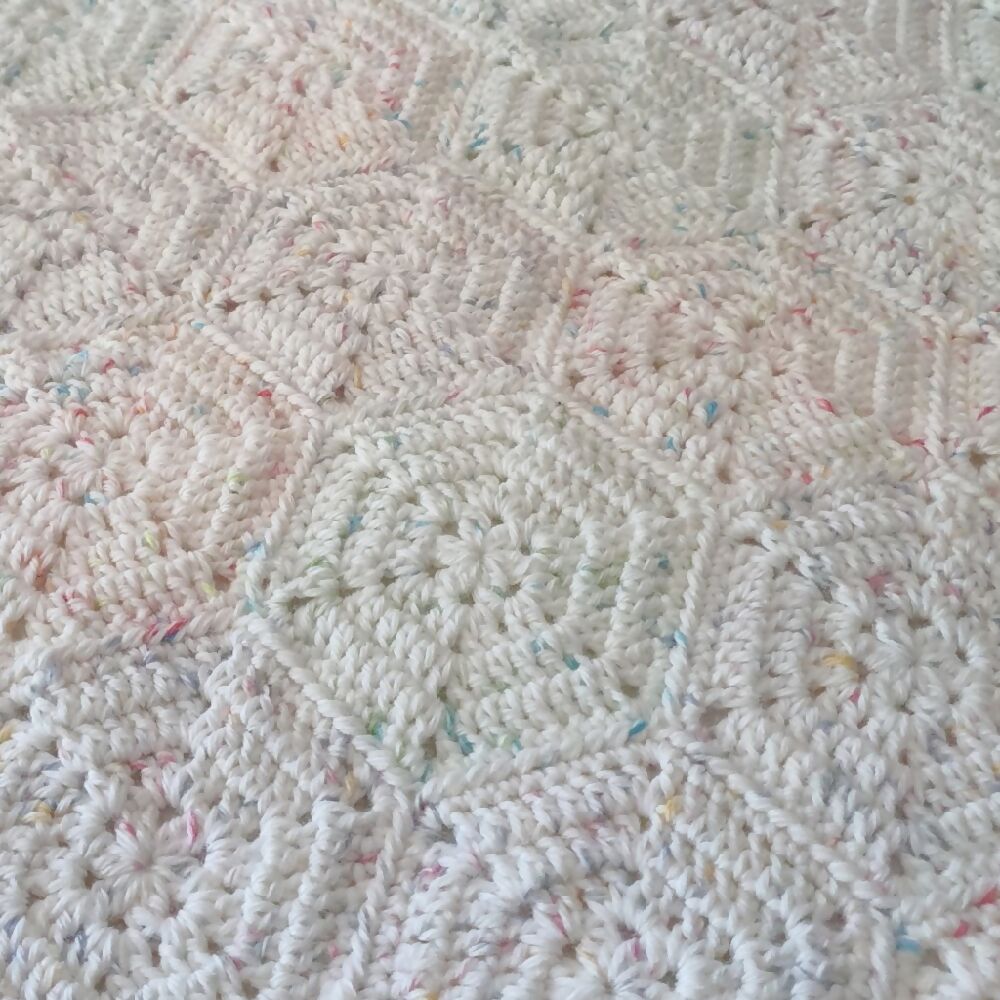 Baby Blanket acrylic speckled hexagons crochet child lap blanket