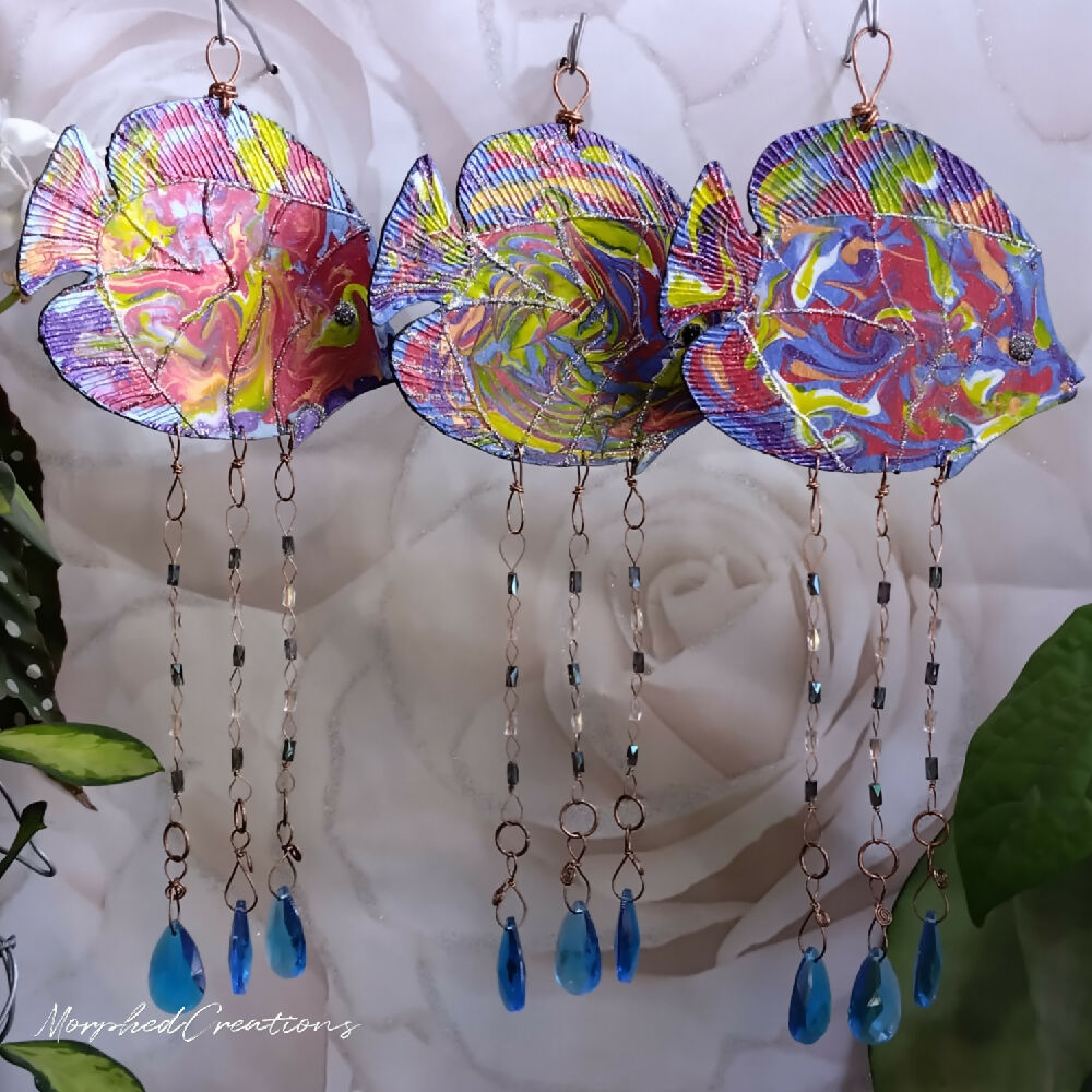 fish suncatcher multicoloured hand painted natural copper glass beads glass crystals 6