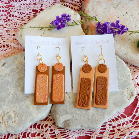 Pink Bronze & Brown Polymer Clay Earrings 