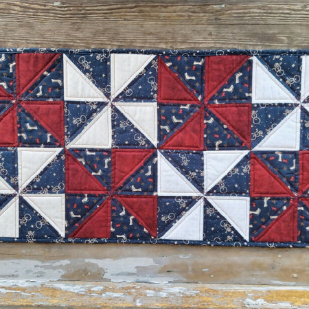 Quilted Table Runner 'A Winter Wonderland' Pieced and Quilted Pinwheel Design Double Sided