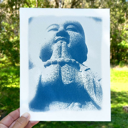 Buddha Print, Original Cyanotype, 8x10 inches, Buddhism Art Print