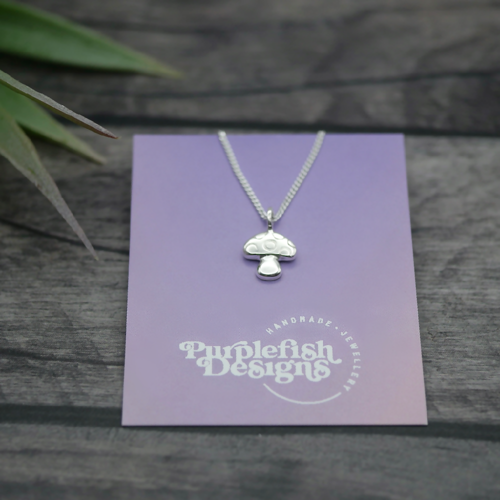 Tiny Mushroom - Handmade Sterling Silver Toadstool Pendant with Fine Chain