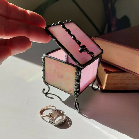 Small pink stained glass jewellery box for rings and trinkets