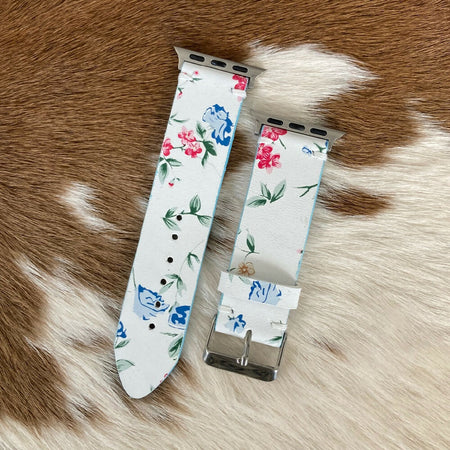 Leather Floral Apple Watchband - with free earrings