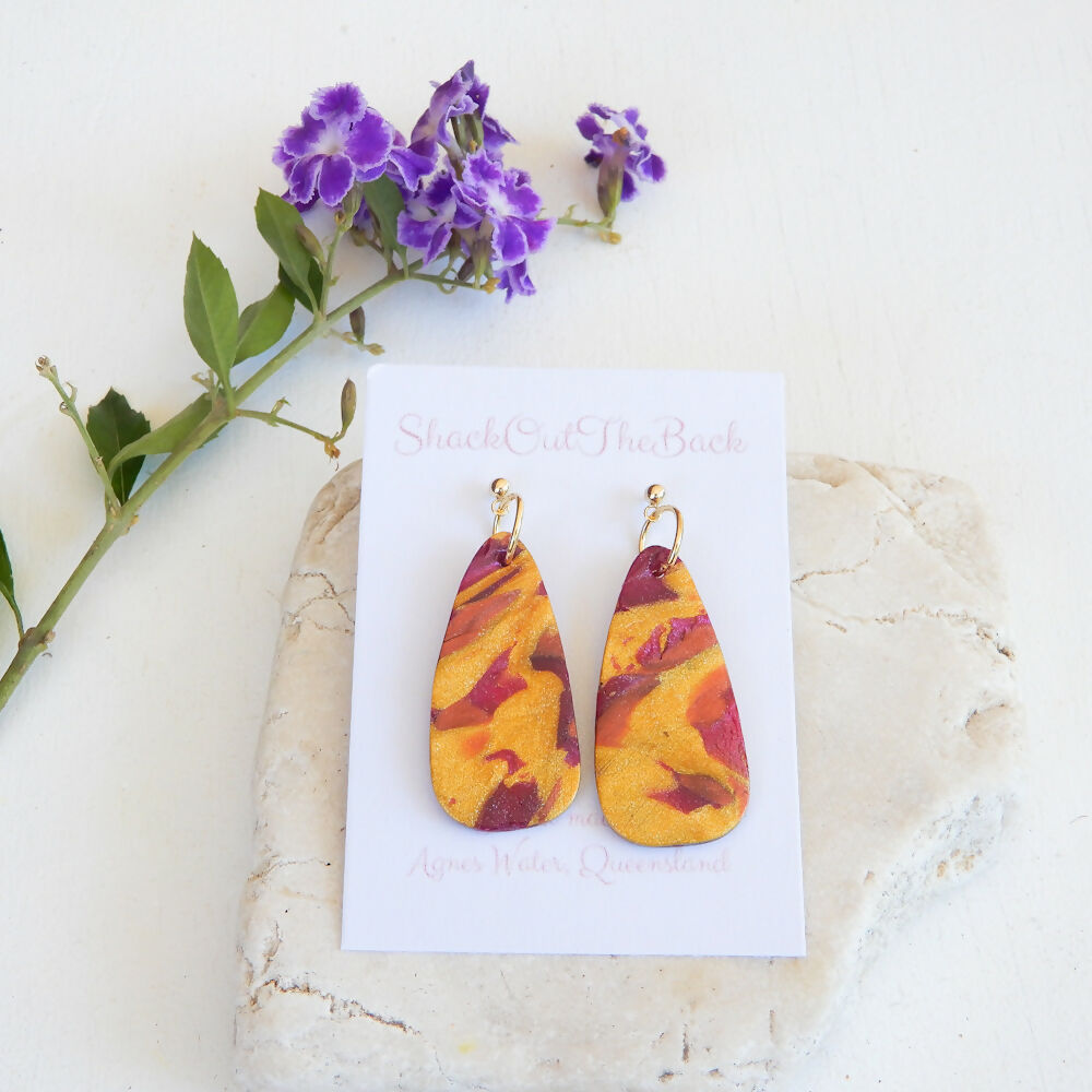 Metallic Polymer Clay Earrings Collection "Crimson Gold"