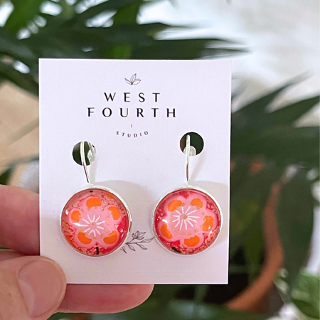Orange Cherry Blossom Earrimgs made with Origami Papers