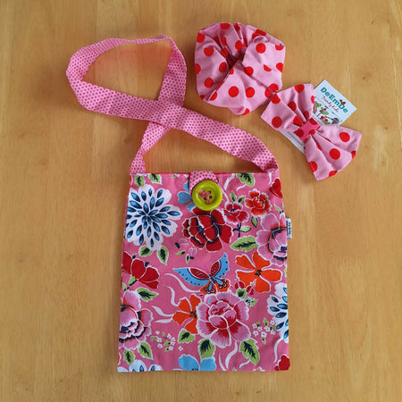 Girls Floral Shoulder Bag, Scrunchie, Hair Bow Set