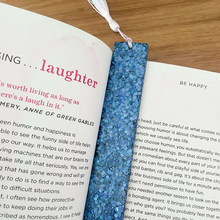 Blue glitter resin bookmark