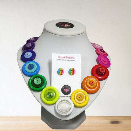 Colorful button necklace and earrings - Rainbow Connection