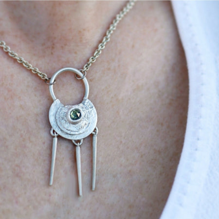 Silver Dream catcher necklace with sapphire gemstone