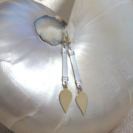 Silver Bar Earrings, Sterling Silver & Gold Jewellery, Rectangle Oblong Dangle Earrings