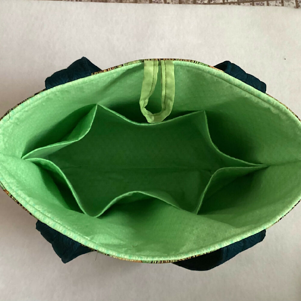 Peacock Feathers handbag, tote, shoulder bag for shopping, travel or craft.