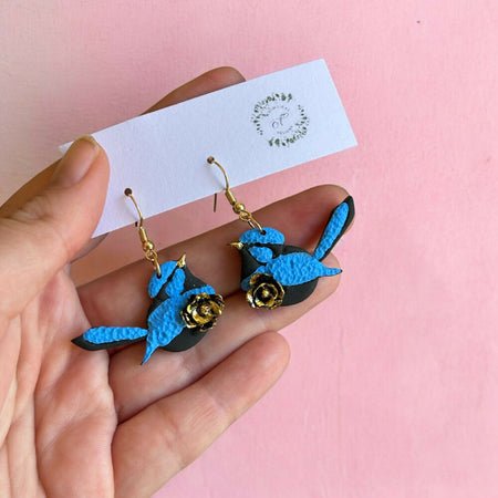 Blue Fairy Wren Earrings