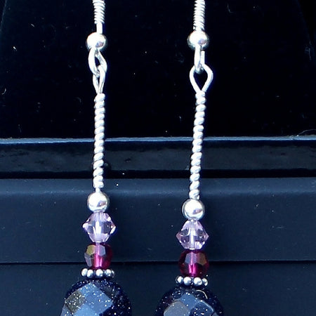 Blue Sandstone Earrings in Sterling Silver