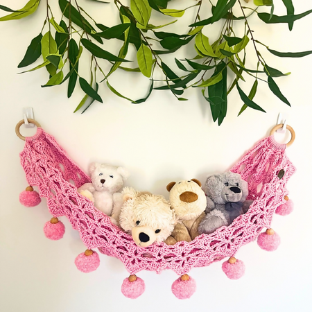 Pink Crochet Toy Hammock, Toy Storage Hammock, Kids Decor