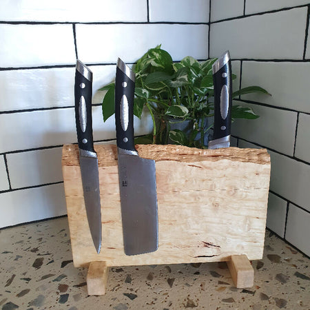 Beautiful Magnetic Nine Knife Block Holder,Made in Rockingham Western Australia of Chestnut Timber , Kitchen Utensil Holder, Fifth Anniversary Present