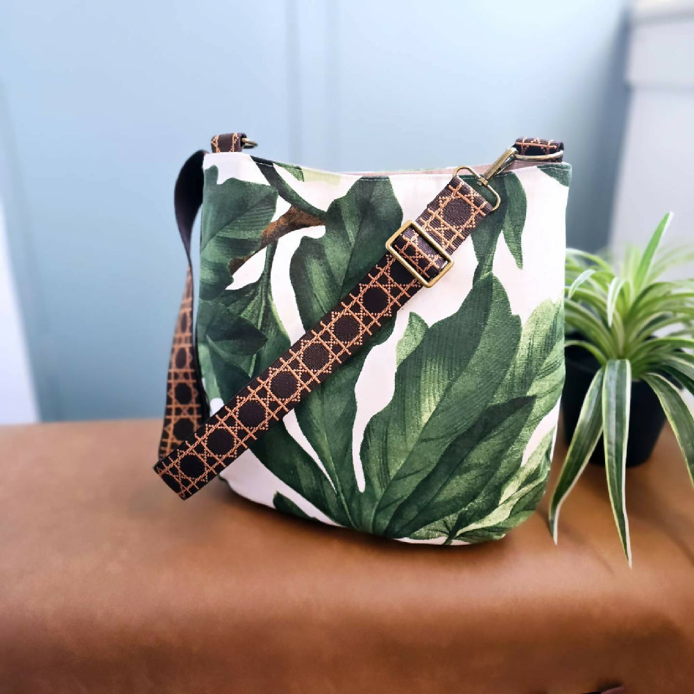 Leafy crossbody bag. Large tote bag.