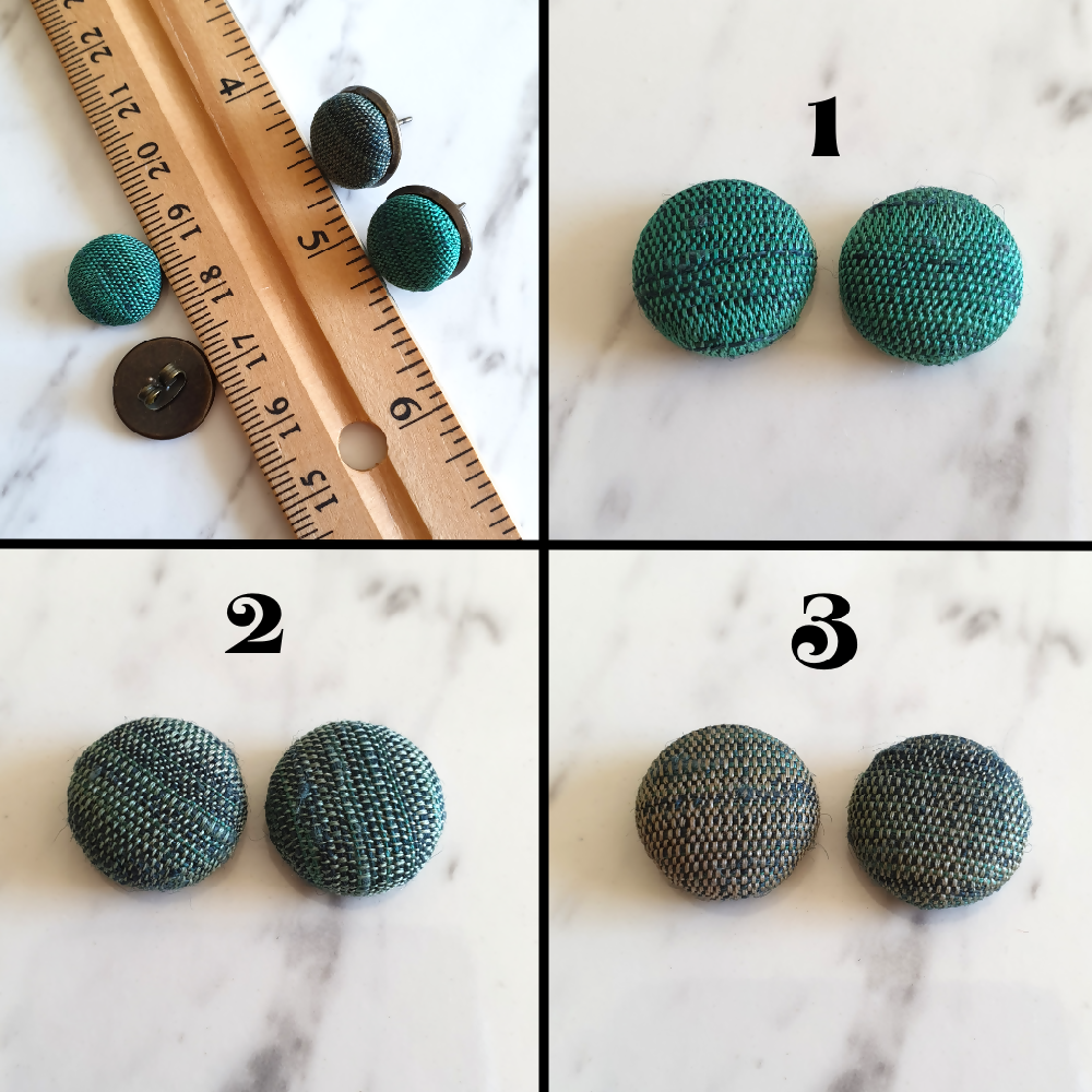 1.4cm Round Green Gradient Japanese Kimono Fabric Bronze colour Cabochon stud earrings