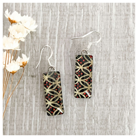 Black and Gold Glass Earrings handmade with Japanese Papers