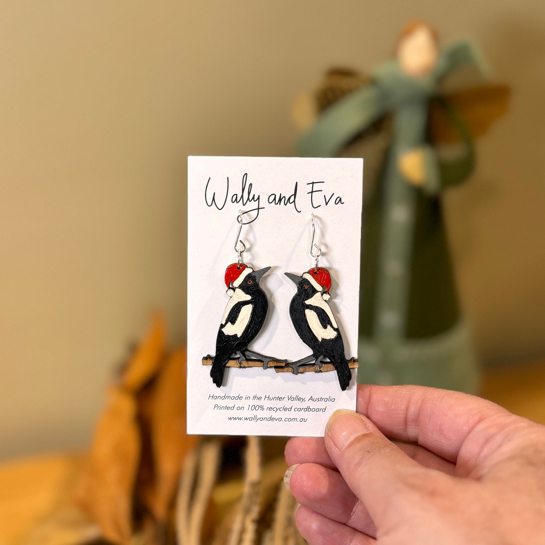 Australian Christmas Magpie Hand Painted Earrings