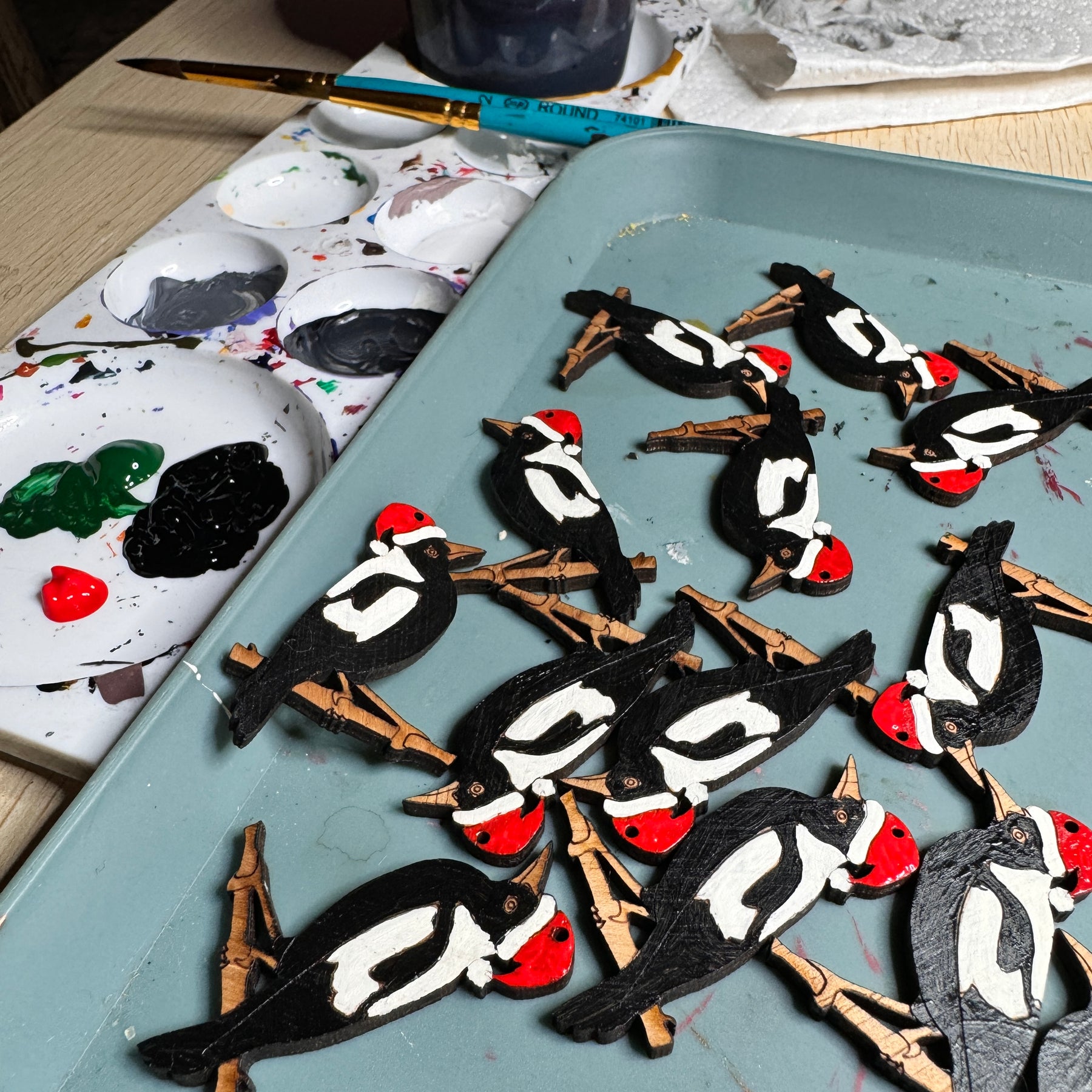 Australian Christmas Magpie Hand Painted Earrings