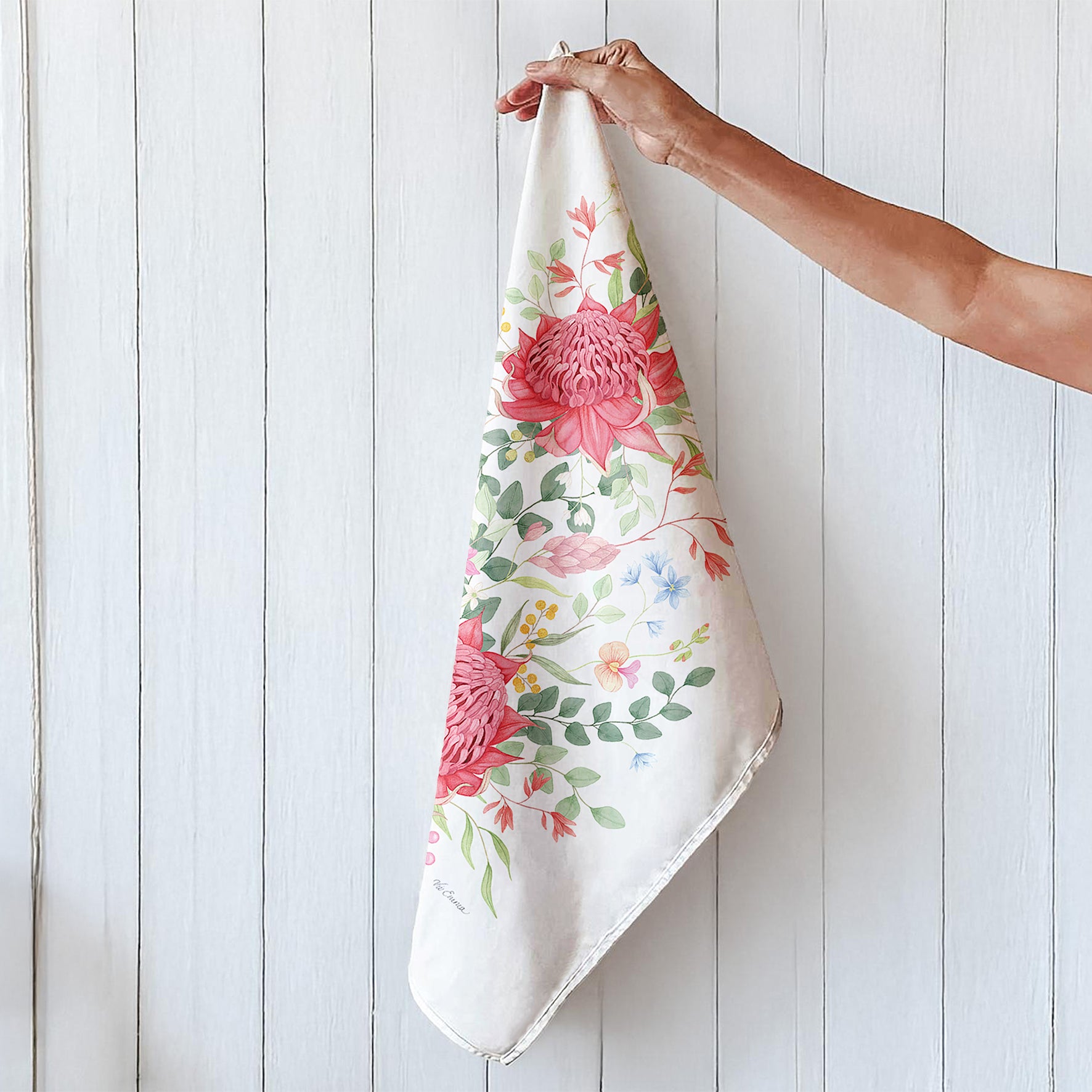 Organic Cotton Tea Towel - Waratah Floral