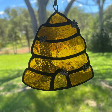 Beehive with 4 bees, Stained Glass