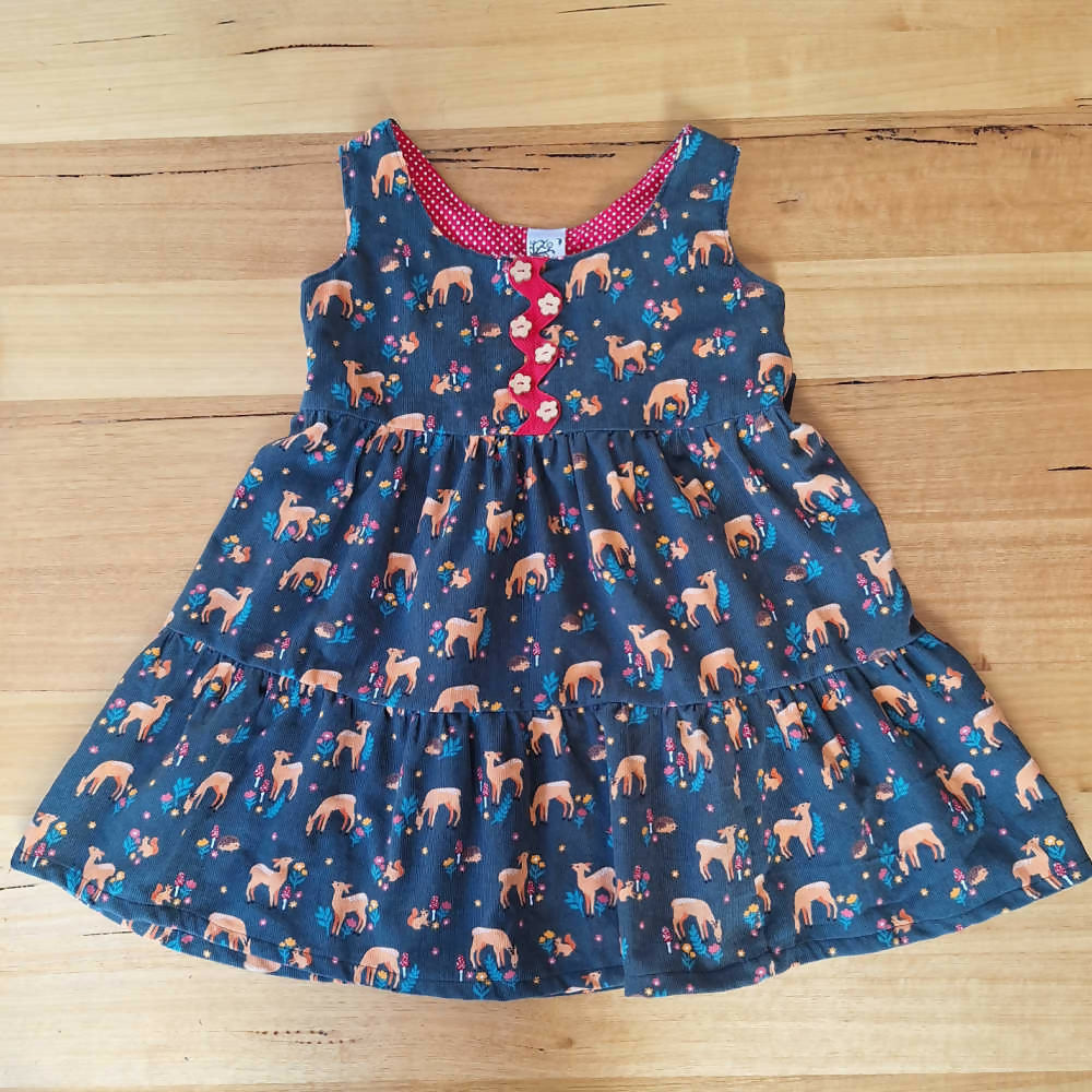 Charcoal Grey Handmade Corduroy Dress | Deer Pattern | Size 6