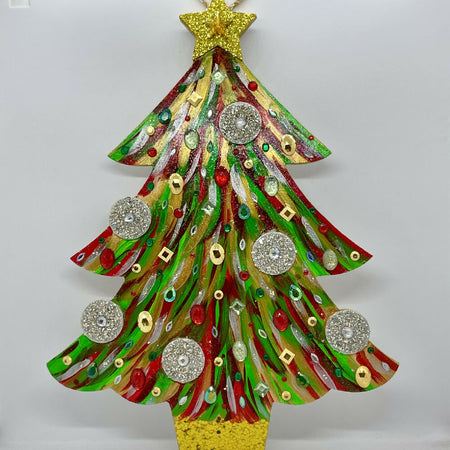 Large Christmas tree painting with rhinestones