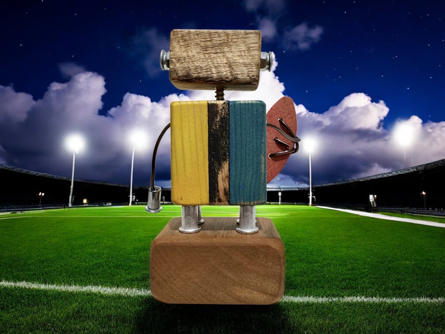 Wesley T-11 - Wooden Footy Robot Trophy (Customisable)