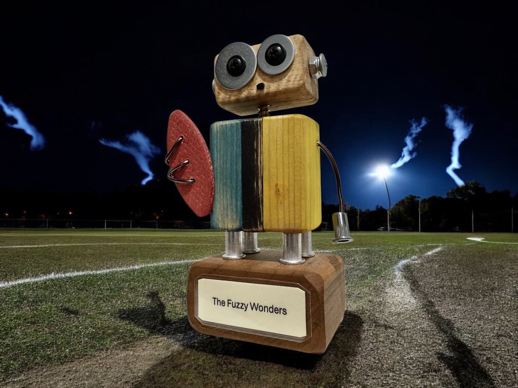 Wesley T-11 - Wooden Footy Robot Trophy (Customisable)