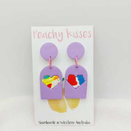 Colourful Geometric Heart Dangles Pink jump rings