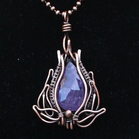 Faceted Amethyst Sacred Lotus in Copper with chain