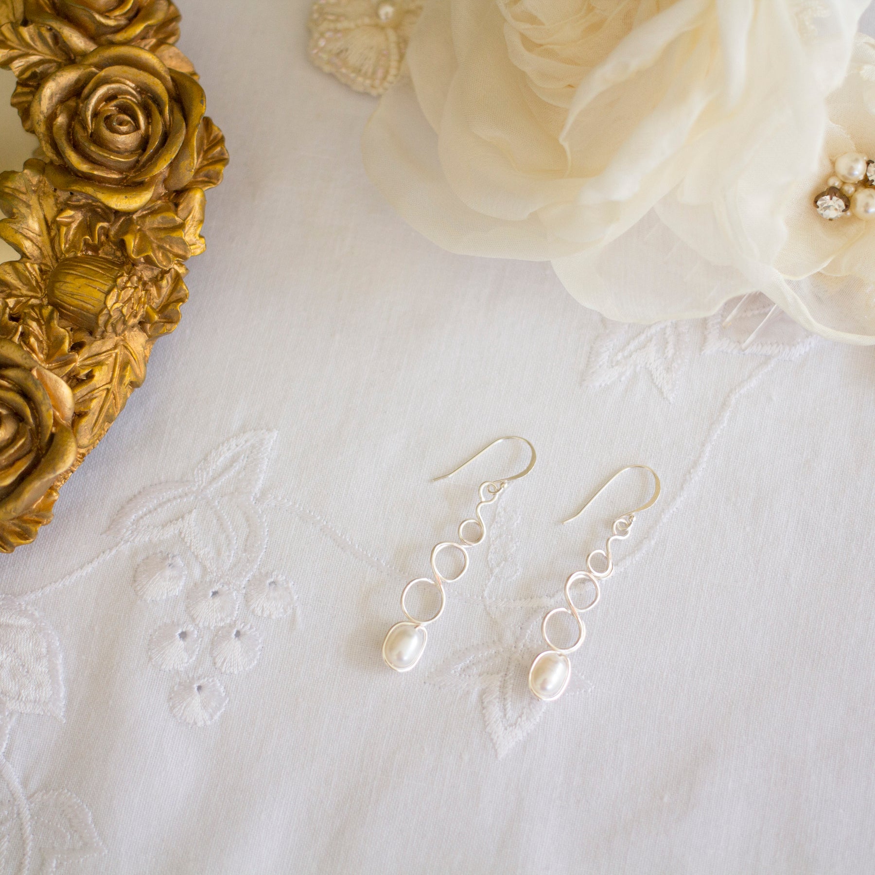 Natural White Pearl Loop Earrings | Wedding Jewellery
