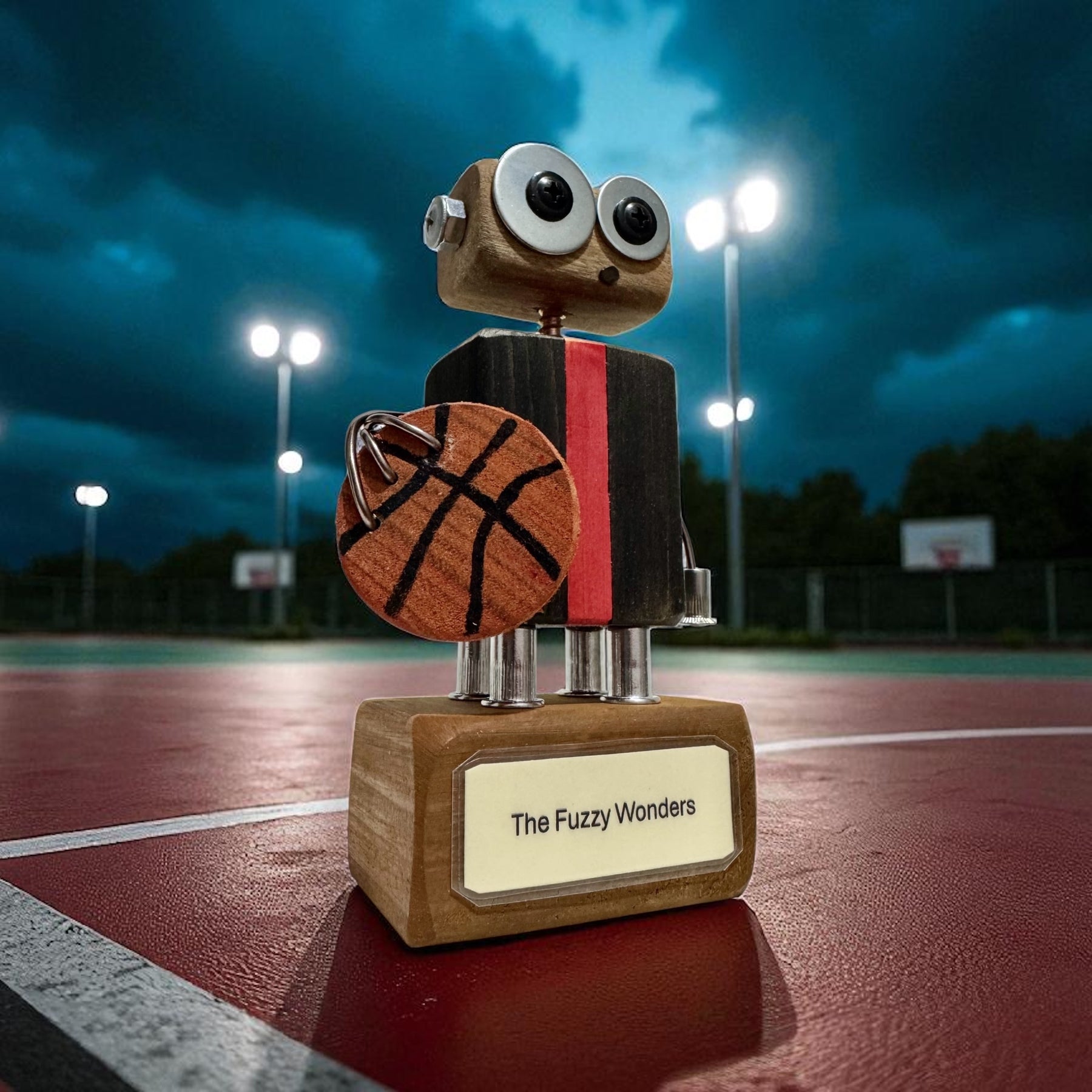 William T-13 - Wooden Basketball Robot Trophy (Customisable)