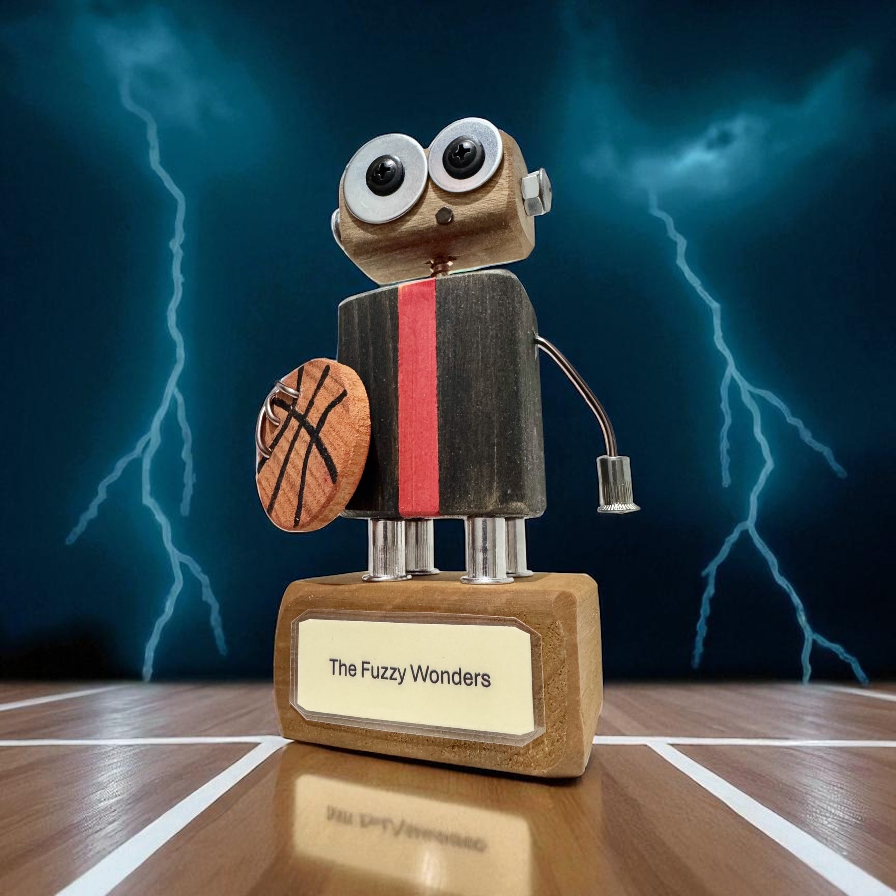 William T-13 - Wooden Basketball Robot Trophy (Customisable)