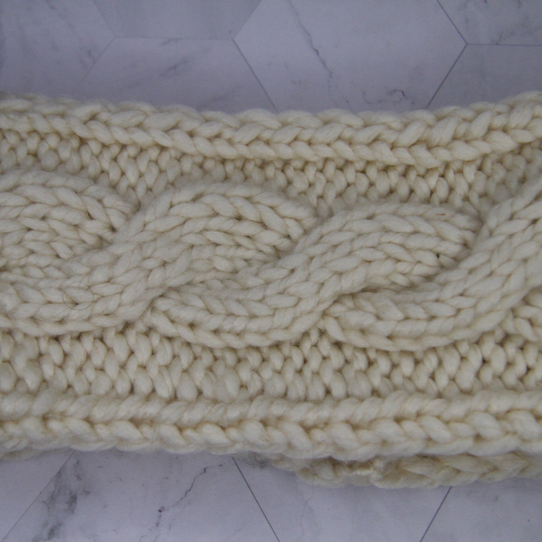 Hand Knitted Wool Mix Headband - Winter White Cable